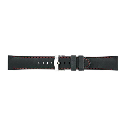 Black leather Morellato watch strap with red stitching, model A01U3844187883CR20, made in Italy.