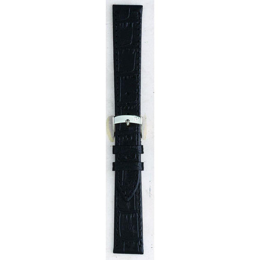 Black leather watch strap from Morellato, model A01X2524656019CR14, made in Italy, featuring a silver buckle.