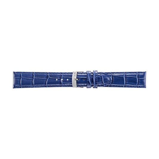 Morellato blue leather watch strap, model A01X2704656265CR16, made in Italy, showcasing crocodile pattern texture suitable for watches.