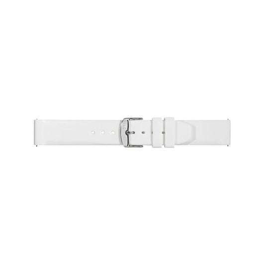 White leather watch strap from Morellato, model A01X5183556017CR20, crafted in Italy, featuring a silver buckle.