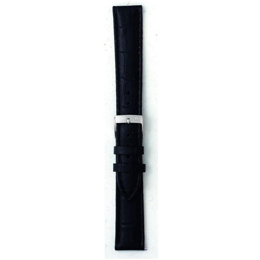 Black leather Morellato watch strap A01Y2269480019CR24, made in Italy with silver buckle clasp, ideal for elegant timepieces.